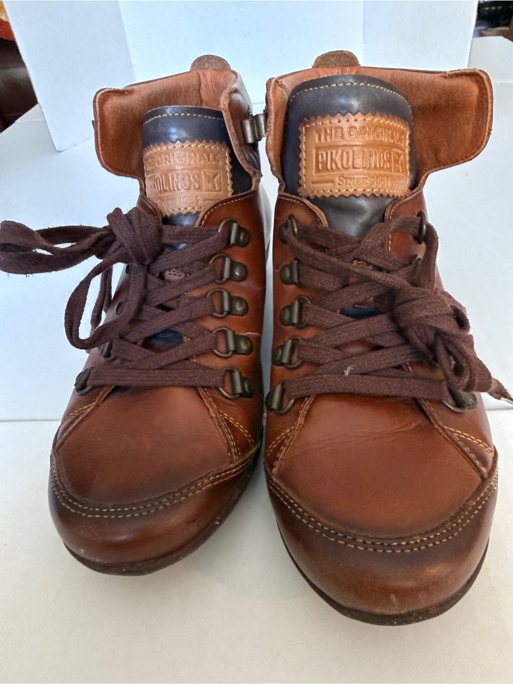 PIKOLINOS Chestnut Brown Women, Size 6 Leather Sneaker Boots Lisboa.